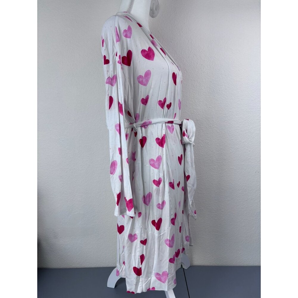 Soma women's large white pink heart print mid length cool nights robe loungewear - Picture 5 of 9